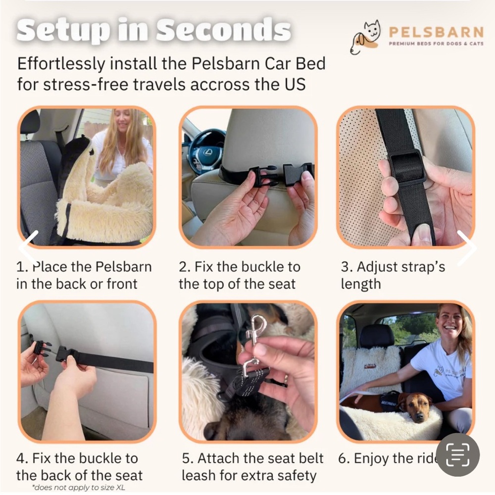 New Pelsbarn Protecting Dog Car Seat with Belt, Beige, Medium - Picture 8 of 12